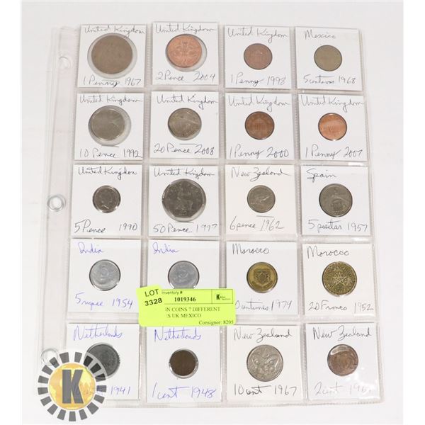 20 FOREIGN COINS 7 DIFFERENT COUNTRIES UK MEXICO