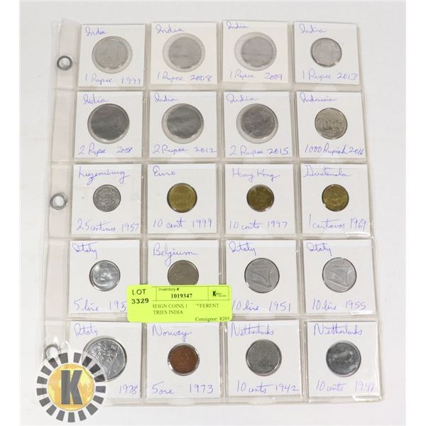 20 FOREIGN COINS 10 DIFFERENT COUNTRIES INDIA