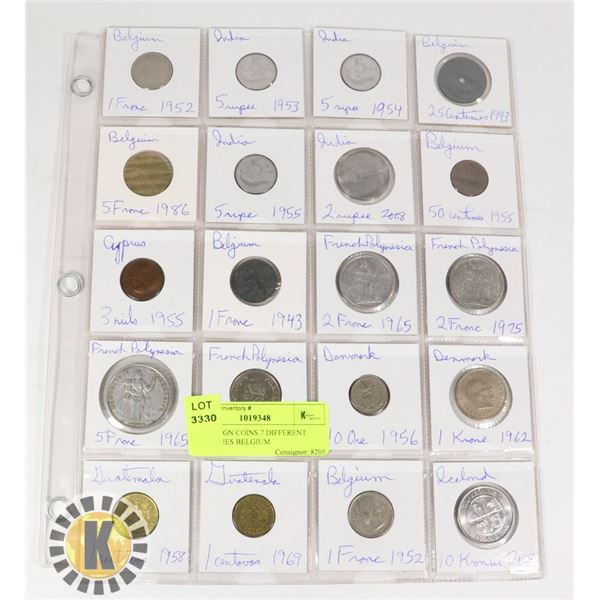 20 FOREIGN COINS 7 DIFFERENT COUNTRIES BELGIUM