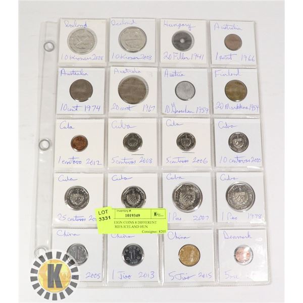 20 FOREIGN COINS 8 DIFFERENT COUNTRIES ICELAND HUN