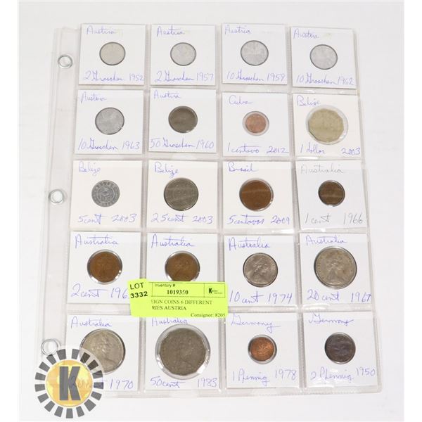 20 FOREIGN COINS 6 DIFFERENT COUNTRIES AUSTRIA