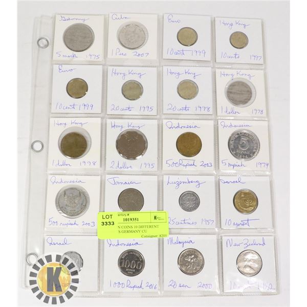 20 FOREIGN COINS 10 DIFFERENT COUNTRIES GERMANY CU