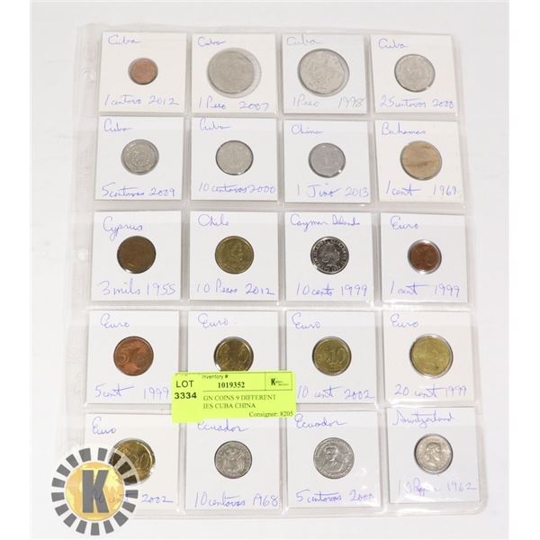 20 FOREIGN COINS 9 DIFFERENT COUNTRIES CUBA CHINA