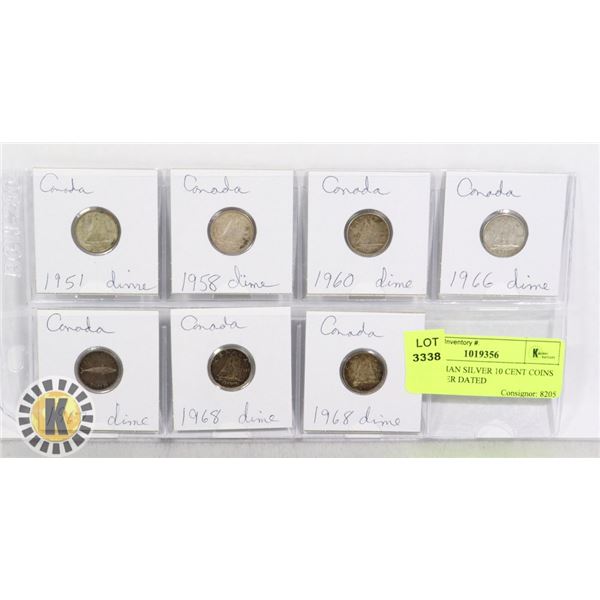 7 CANADIAN SILVER 10 CENT COINS 80% SILVER DATED