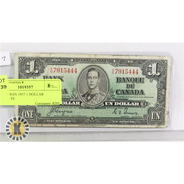 1 CANADIAN 1937 1 DOLLAR BANKNOTE
