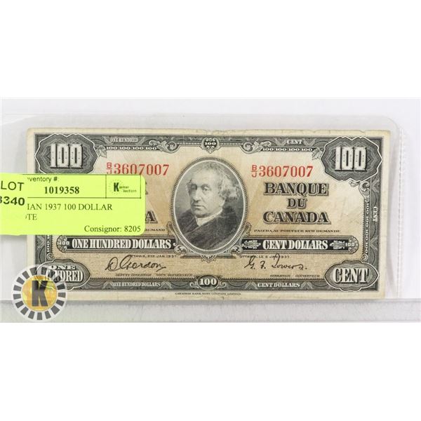 1 CANADIAN 1937 100 DOLLAR BANKNOTE