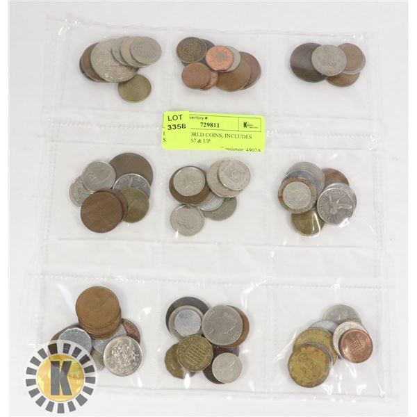 LOT OF WORLD COINS, INCLUDES SILVER, 1867 & UP