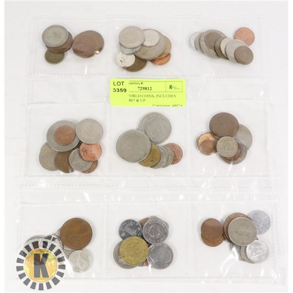 LOT OF WORLD COINS, INCLUDES SILVER, 1867 & UP