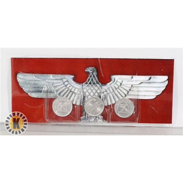 GERMAN REICH NAZI COINS, 3 PCS. 50 PFENNIG