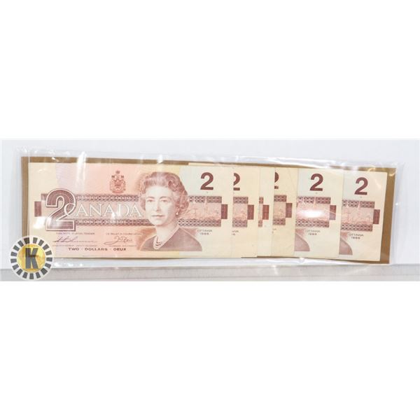 CANADIAN  1986 $2.00, 5 PCS. CIRCULATED