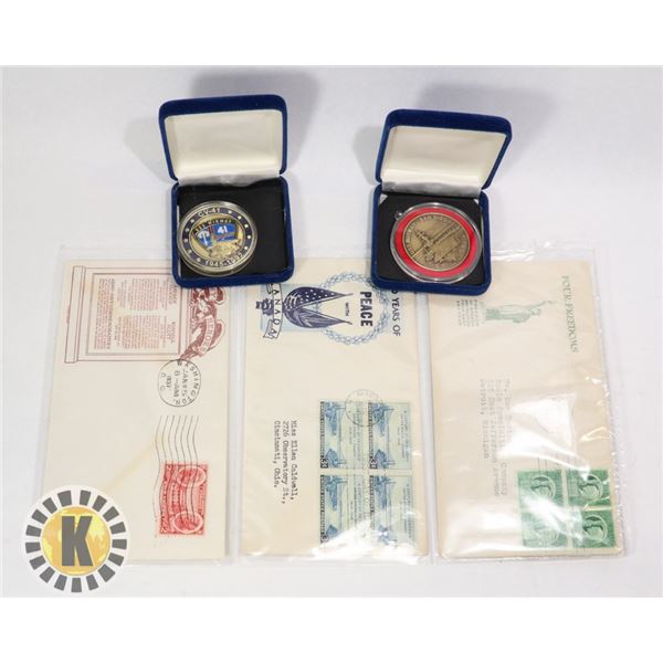 USS MIDWAY CARRIER MEDALS + WWII 1ST DAY COVERS