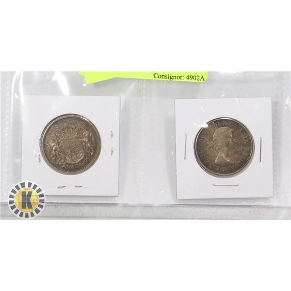1958 & 1964 CANADIAN SILVER HALF $1 UNCIRCULATED