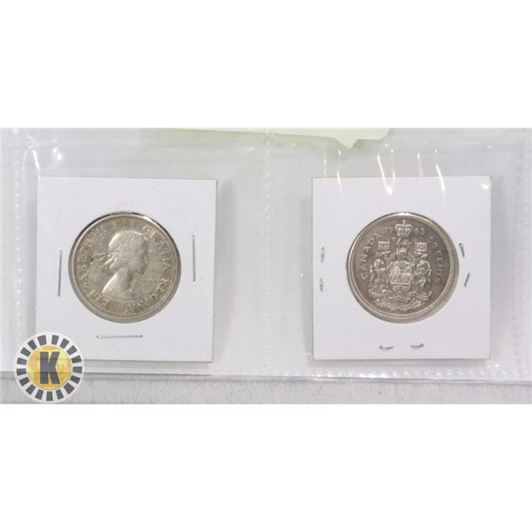 1958 & 1963 CANADIAN SILVER HALF $1 80% SILVER