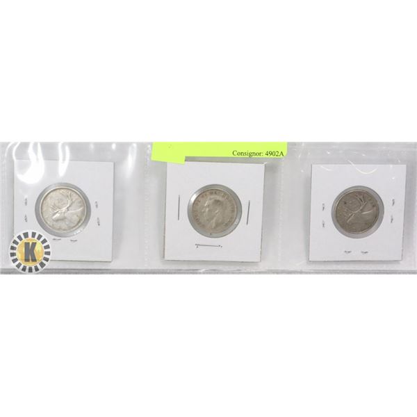 1940, 1952, 1956 $.25, 80% SILVER