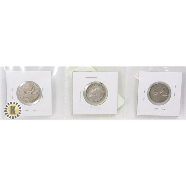 1938, 1949, 1951 $.25, KING GEORGE, 80% SILVER