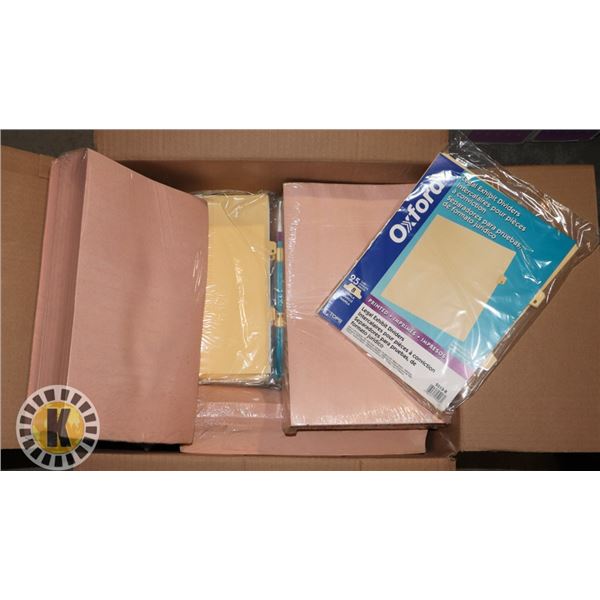 LARGE BOX OF FILE DIVIDERS AND PAPER