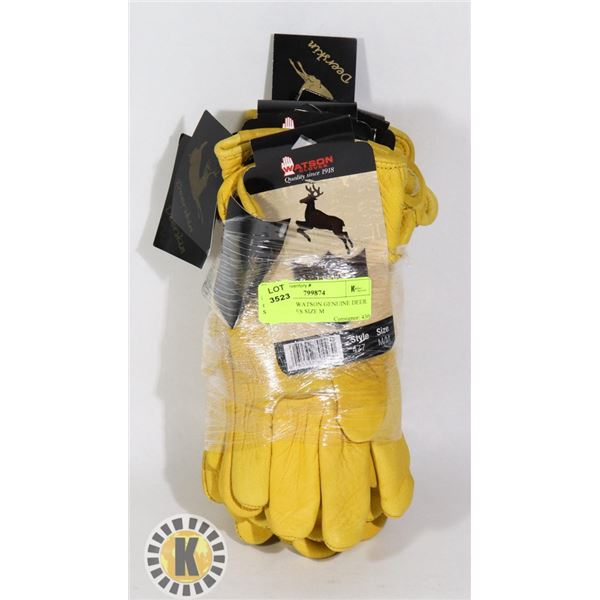 6 PAIRS OF WATSON GENUINE DEER SKIN GLOVES SIZE M