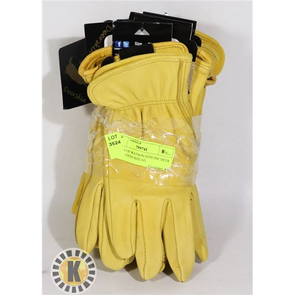 6 PAIRS OF WATSON GENUINE DEER SKIN GLOVES SIZE LG