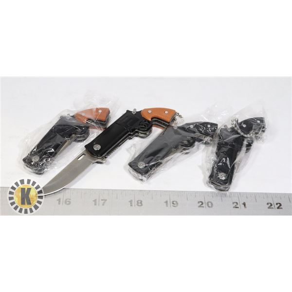 4 NEW MINI REVOLVER KNIVES - 2 BLACK, 2 BROWN