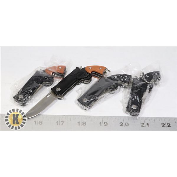 4 NEW MINI REVOLVER KNIVES - 2 BLACK, 2 BROWN