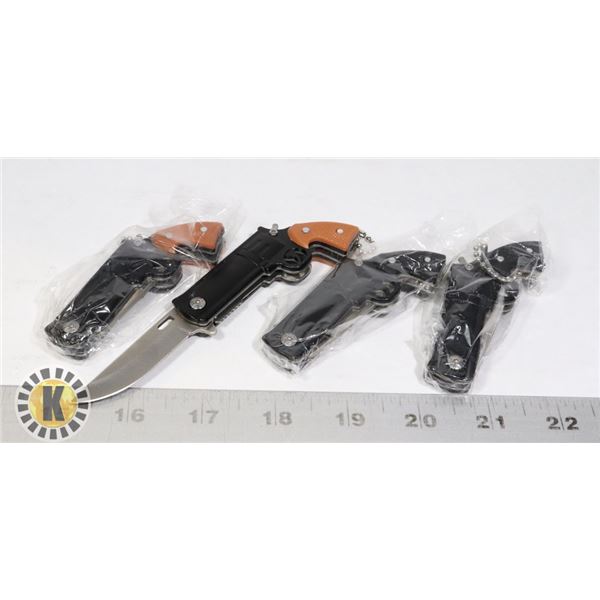 4 NEW MINI REVOLVER KNIVES - 2 BLACK, 2 BROWN