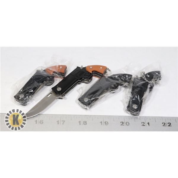 4 NEW MINI REVOLVER KNIVES - 2 BLACK, 2 BROWN