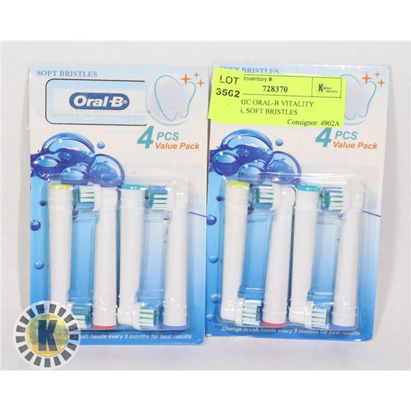 8 GENERIC ORAL-B VITALITY REFILLS, SOFT BRISTLES