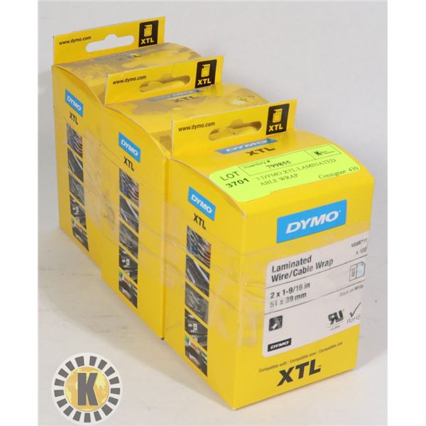 LOT OF 3 DYMO XTL LAMINATED WIRE/CABLE WRAP