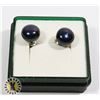 Image 1 : PAIR OF NAVY-BLUE FRESHWATER PEARL EARRINGS WITH