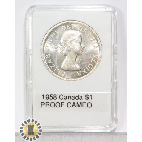 CANADIAN 1958 SILVER $1, PROOF CAMEO "DEATH TOTEM