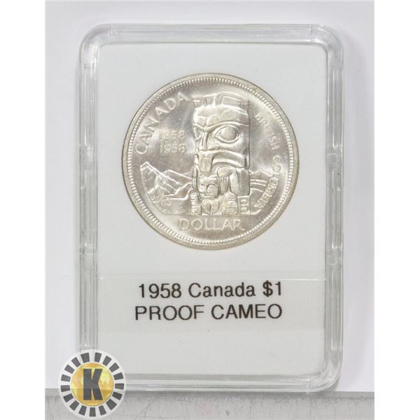 CANADIAN 1958 SILVER $1, PROOF CAMEO "DEATH TOTEM