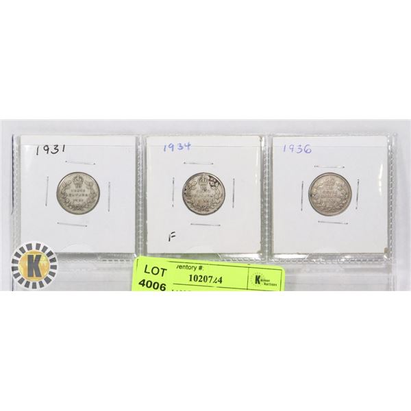 3 CANADIAN DIMES 1931, 1934, AND 1936