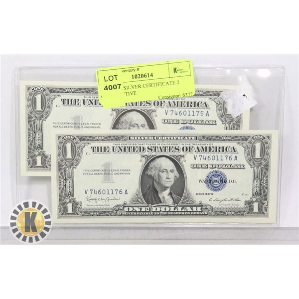 1957 USA SILVER CERTIFICATE 2 CONSECUTIVE
