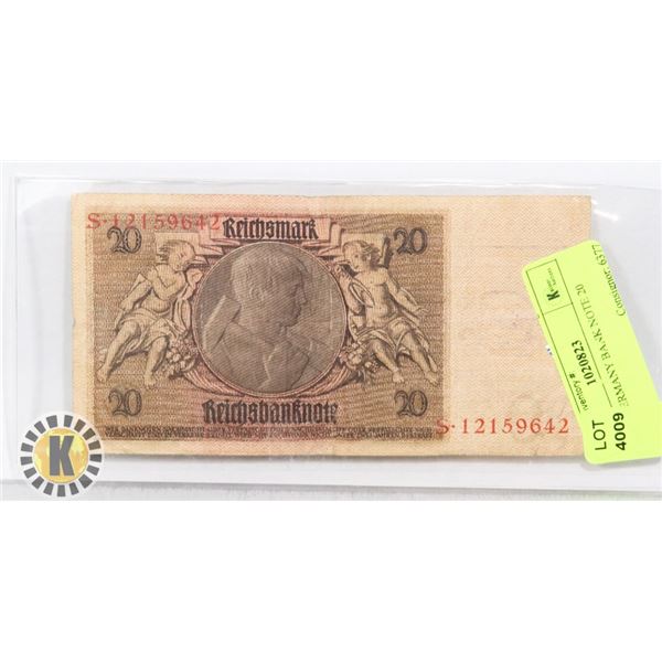 NAZI GERMANY BANK NOTE 20