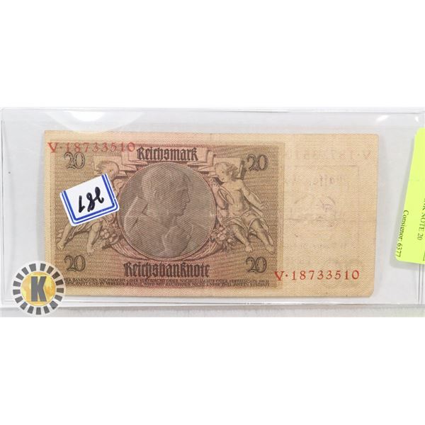 NAZI GERMANY BANK NOTE 20