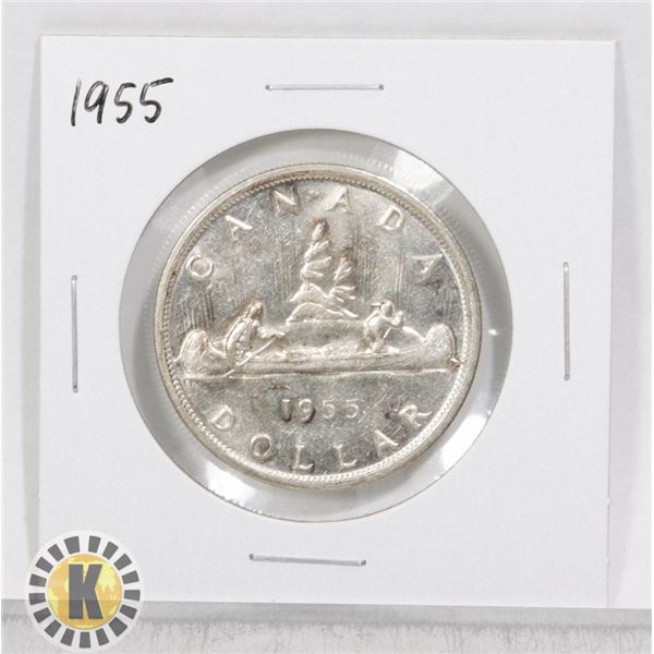 1955 CANADA 80% SILVER $1 DOLLAR COIN