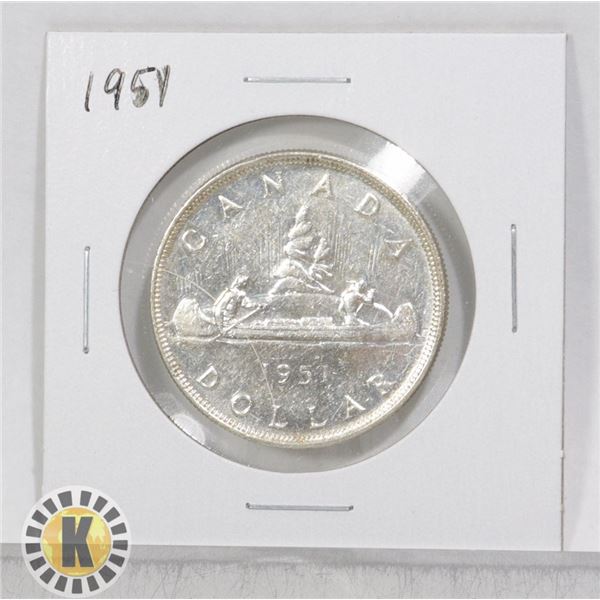 1951 CANADA 80% SILVER $1 DOLLAR COIN