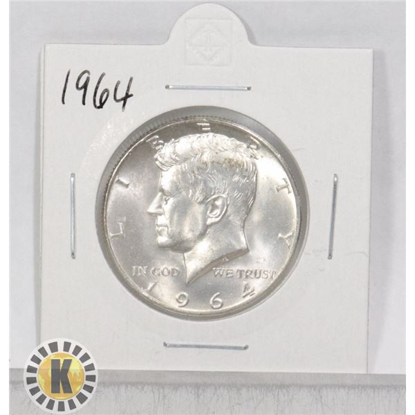 1964 SILVER USA KENNEDY HALF DOLLAR, BU