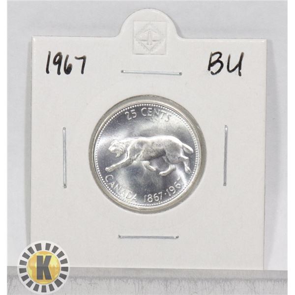 1967 SILVER CANADA BOBCAT 25c COIN, BU