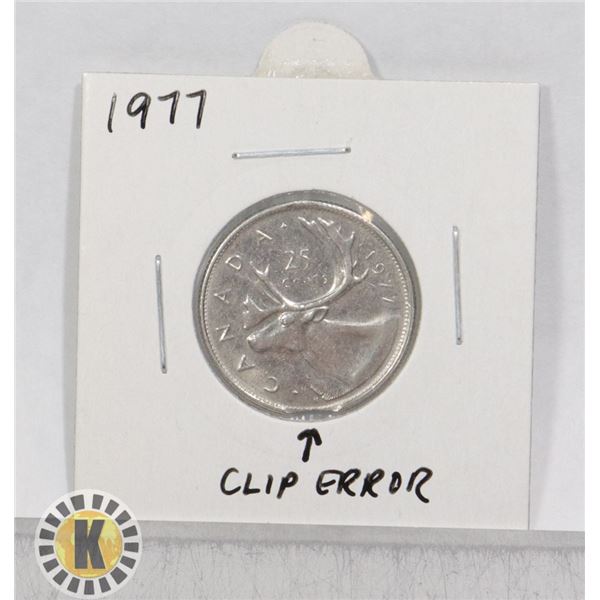 1977 CLIPPED RIM ERROR CANADA 25 CENTS