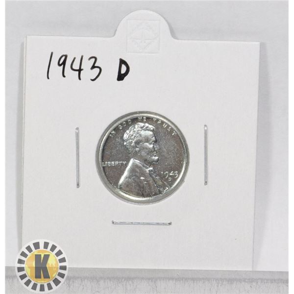 1943 D STEEL USA WWII ISSUE 1 CENT COIN, BU