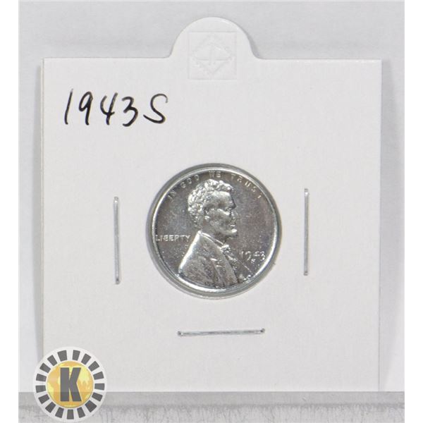 1943 S STEEL USA WWII ISSUE 1 CENT COIN, BU