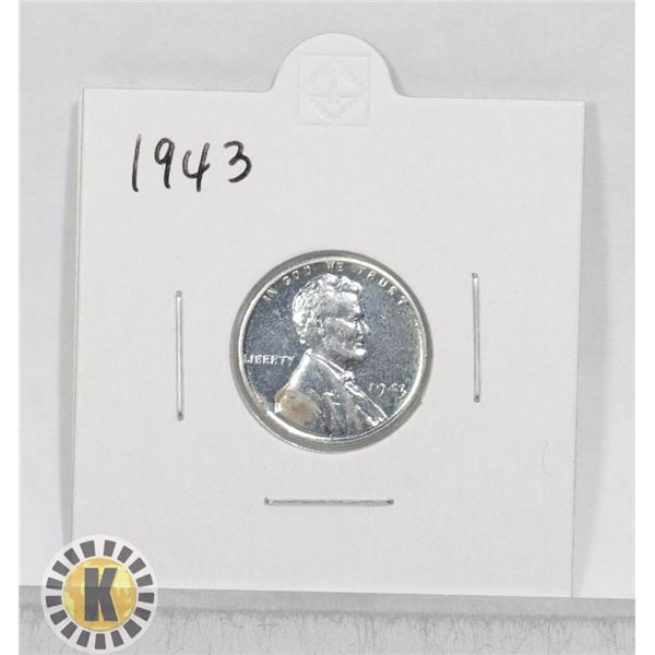 1943 STEEL USA WWII ISSUE 1 CENT COIN, BU