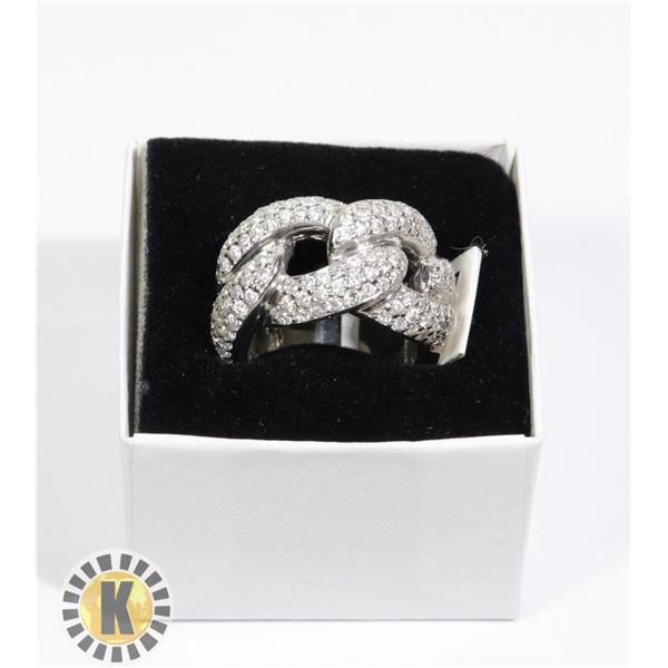 LARGE 24G STERLING SILVER RING WITH STONES