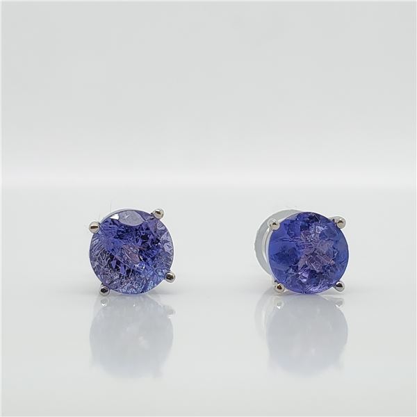 14K WHITE GOLD NATURAL TANZANITE(1.8CT)  EARRINGS