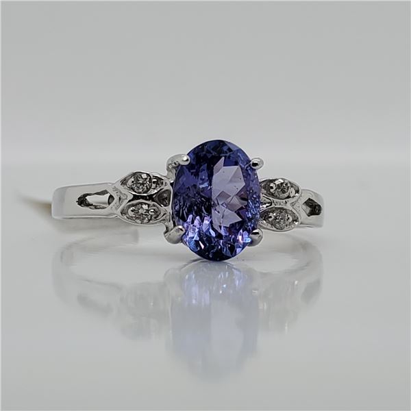 14K WHITE GOLD NATURAL TANZANITE(1.2CT) DIAMOND
