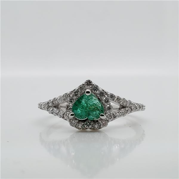 14K WHITE GOLD NATURAL EMERALD(0.35CT) DIAMOND