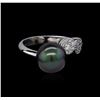 Image 2 : 0.37 ctw Pearl and Diamond Ring - 14KT White Gold