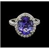 Image 2 : 4.6 ctw Tanzanite and Diamond Ring - 14KT White Gold