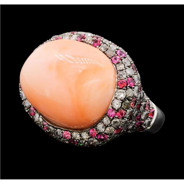 32.75 ctw Coral Ring - 18KT White & Black Rhodium Plated Gold